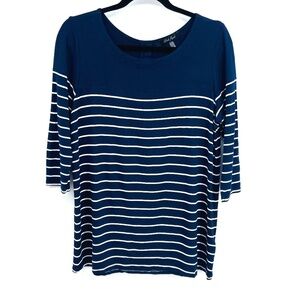 LAILA JAYDE Blue White Stripe 3/4 Sleeve Button Back Shirt Size Medium